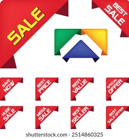 Best for sale sticker, price tag, quality mark, Red postage stamps, A collection of different colored star stickers, Realistic red price tags collection, Special offer or shopping discount label.