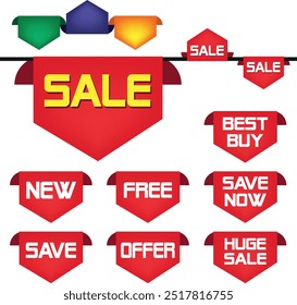 Best for sale sticker, price tag, quality mark, Red postage stamps, A collection of different colored star stickers, Realistic red price tags collection, Special offer or shopping discount label.