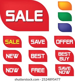 Best for sale sticker, price tag, quality mark, Red postage stamps, A collection of different colored star stickers, Realistic red price tags collection, Special offer or shopping discount label.