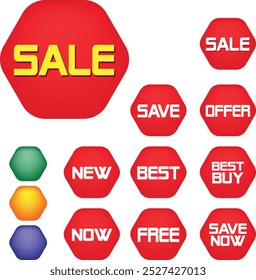 Best for sale sticker, price tag, quality mark, Red postage stamps, A collection of different colored star stickers, Realistic red price tags collection, Special offer or shopping discount label.