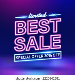 Best sale text with neon effect. Typography for shopping festivals and product promotion