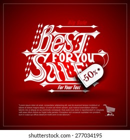 Best sale for you calligraphy white lettering on red background with 50 percent discount tag price