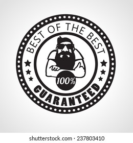 Best of the best, Satisfaction guaranteed sign, vector label with beard man approving with thumb up, black and white sticker