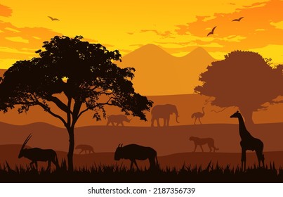 The Best Savannah Animals Vector Illustration For Design About Wildlife.