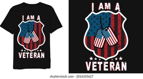 Best Saying I am a veteran Vintage T-Shirt Design Template.