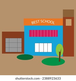 Best school building vector illustration.Public educational institution. Modern projects of educational establishments. School facade and yard. Front view