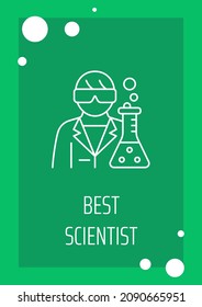 Best science enthusiast postcard with linear glyph icon. Good wishes. Greeting card with decorative vector design. Simple style poster with creative lineart illustration. Flyer with holiday wish