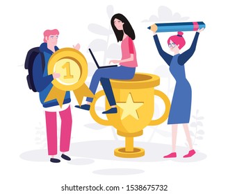 Best score,  winner prize. rise of the career to success for web, banner, social media, vector illustration, successful team