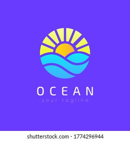 Best Sea Waves and sun logo design in abstract form. simple and modern style with soft color