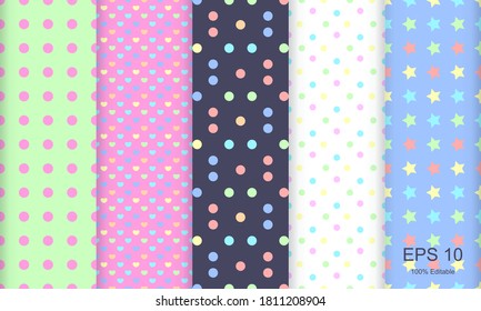 best seamless pattern set images,polkadot,star and love