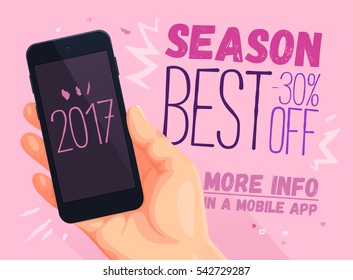 Best season shopping for mobile app banner. Discount banner design, website sale, poster design for print or web, media, promotional material. Sale and discounts  30% Off