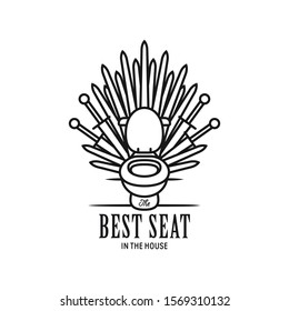 Best seat in the house funny bathroom poster. Toilet bowl throne with iron swords around. Vector illustration.