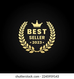 Best Seller 2023 Vector or Best Seller 2023 Logo Vector Isolated. Best seller 2023 for book or good stamp product. Best seller 2023 golden vector isolated. Good price label on navy background. 