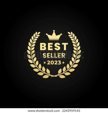 Best Seller 2023 Vector or Best Seller 2023 Logo Vector Isolated. Best seller 2023 for book or good stamp product. Best seller 2023 golden vector isolated. Good price label on navy background. 