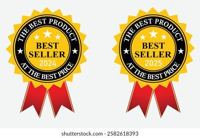 best seller 2024 2025 labels vector illustration . he elegant design of the 2024 and 2025 best seller label for the good selling product