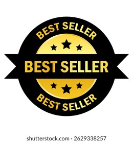 Best Seller Award Badge - Shiny Gold and Black Icon with Ribbon Edge