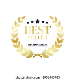 Best seller award brand premium gold laurel wreath badge logo design five star vector illustration isolated on white background.