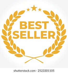 Best seller award icon badge with golden laurel wreath