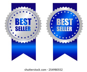 Best seller award ribbon blue and silver mix design isolated on white. Specially for web business promotion 