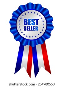 Best seller award ribbon in blue and silver