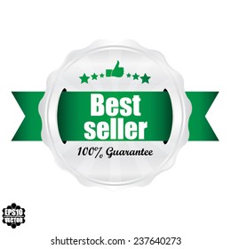 Best Seller Award Symbol, Sign, Icon,Label And Tag With Stars Stickers. Certificate Emblem Labels. Vector Badge With Green Ribbon.