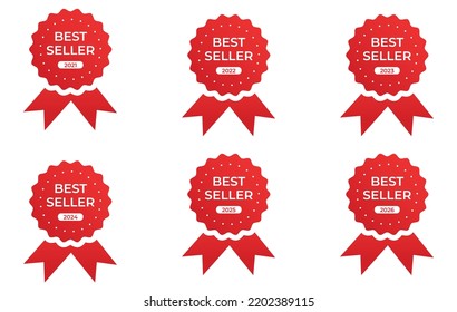 Best seller badge collection Set Label. 2021, 2022, 2023, 2024, 2025, 2026 yearly. Isolated Vector Illustration EPS10 