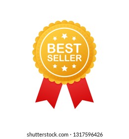 Best seller badge. Best seller golden label. Retail badge. Advertisement symbol. Vector stock illustration.