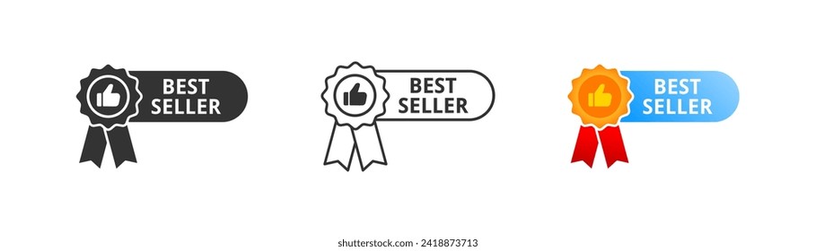 Best seller badge icon. Quality symbol. Sale, best offer. Outline flat and colored vector illustration,