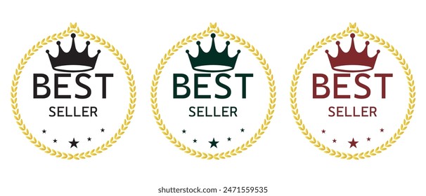 Best seller badge icon with wreath laurel. Best seller badge design icon vector. Set of badge best seller, best choice. vector illustration.