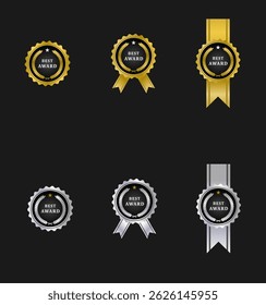 best seller badge label silver and gold with ribbon