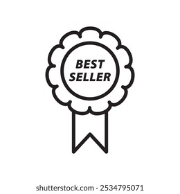 Icono de línea de insignia del mejor vendedor: diseño de contorno en blanco y negro para comercio electrónico, Productos destacados, artículos más vendidos y aspectos destacados de la tienda en línea. Ideal para promociones y marketing visual.