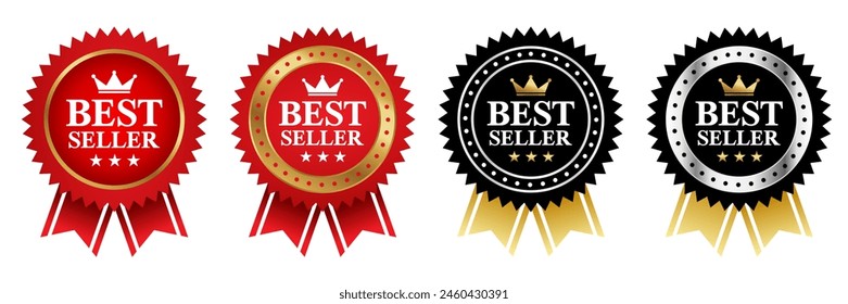 Best seller badge logo design. Best seller sticker label. 100% Satisfaction Guaranteed. Vector Illustration.