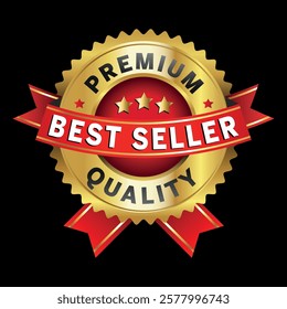 Best seller badge logo design. Best seller sticker label. Premium Quality. Vector Illustration.