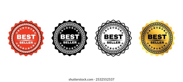 Best seller badge tag. Buyers choice seal emblem sticker, Bestseller marketing stamp label with floral pattern frame and twinkling stars. Retro classic vector icons set.