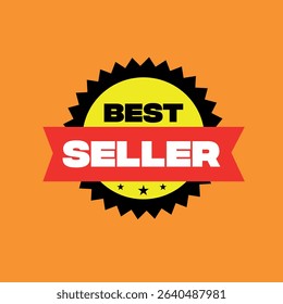 Best Seller Badge Vector Black and Yellow Circle with Red “Seller” Text with orange background	
