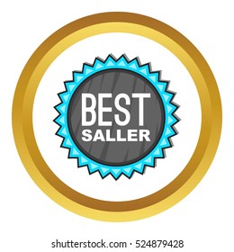 Best seller badge vector icon in golden circle, cartoon style isolated on white background