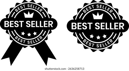 Best Seller Badge Vector Set – Black Ribbon and Crown Design
