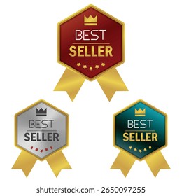 Best seller Badges Set, Golden and Metal Vector Stamps and Hexagon Label Design with text design