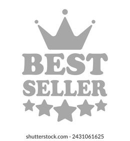 Best seller banner. Silver logo design. Stars, crown, sale, sell, announcement, advertisement, promotion, discount, product, must have, top, choice, badge, price, quality. Vector illustration