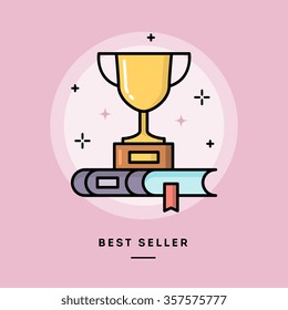 Best Seller Book, Flat Design Thin Line Banner, Usage For E-mail Newsletter, Web Banners, Headers, Blog Posts, Print And More