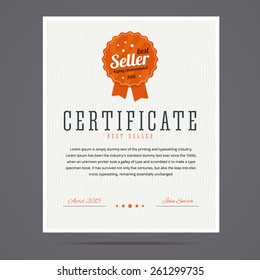 Best seller certificate with stamp. Vector illustration.