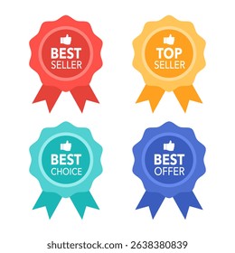 Best seller, choice, offer and top seller labels with ribbon vector illustration.
