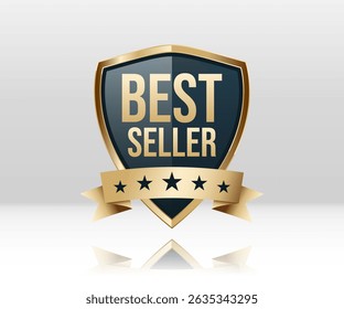 Best Seller Creative Badge Idea, Stylist and elegant golden shield design. Commonly used for marketing, packaging, and branding for upscale products and services.