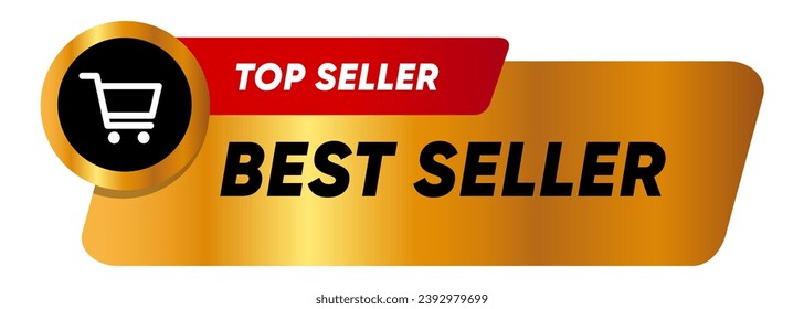 Best seller gold label emblem sticker tag symbol shopping cart popular product 