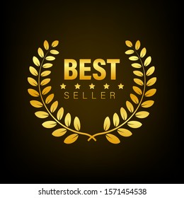 Best Seller Gold sign with laurel. Vector stock illustration.