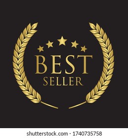 Best Seller Gold sign with laurel vector icon, seller symbol isolated on black background, sell business concept