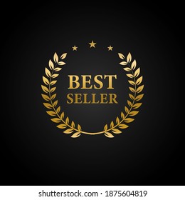 Best Seller Gold sign with laurel. Vector stock illustration.