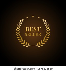 Best Seller Gold sign with laurel. Vector stock illustration.