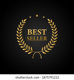 Best Seller Gold sign with laurel. Vector stock illustration.