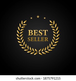 Best Seller Gold sign with laurel. Vector stock illustration.